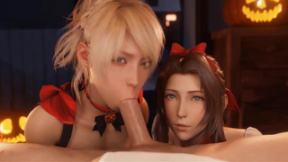 Обольстительные красавицы из Final Fantasy отсасывают члены и получают нектар на лицо в ИИ-порно